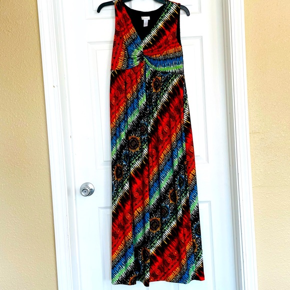 Chicos Printed Multi Maxi Dress Size M 